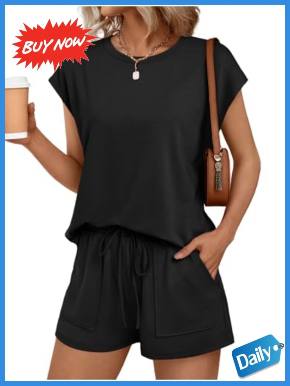 Women's 2 Piece Lounge Short Set with Pockets, Summer Matching Outfit